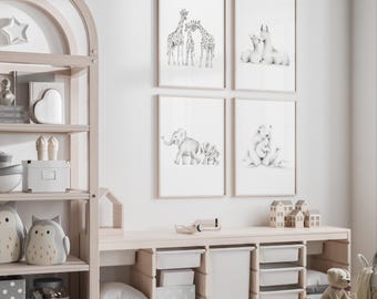 Animal Families Nursery Art Prints: Gender Neutral Baby Decor, Set of 4
