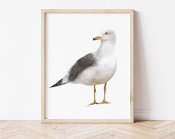 Seagull Art Print, Coastal Bird Watercolor, Seabird Print, Nautical Bird Print, Coastal Wall Decor, Gull Painting, Seagull Shore Bird Art