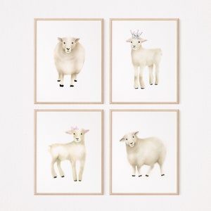Lamb and Sheep Nursery Art Prints: Farmhouse Baby Decor, Set of 4