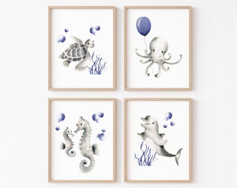 Ocean Nursery Prints, Baby Sea Animal Art, Nautical Nursery, Kids Wall Decor, Baby Boy Nursery, Baby Girl Nursery, Turtle Nursery, Octopus,