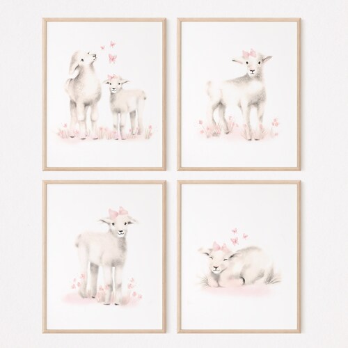 Lamb Nursery Art Prints Blush Farmhouse Nursery Decor Baby Etsy