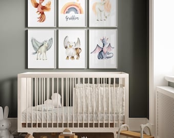 Mythical Animal Art Prints: Fantasy Baby Creatures Nursery Decor