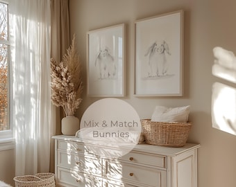Bunny Sketch Prints (Set of 2): Farmhouse Nursery Wall Art