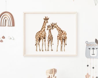 Giraffe Family Nursery Art Print, Safari Baby Wall Decor, New Parent Gift, Baby Giraffe Wall Art, Gender Neutral Baby Art, Baby Wall Decor