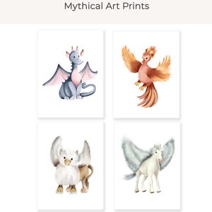 Mythische Baby Animal Prints: Fantasie Kinderzimmer Wand Dekoration (4er Set) Bild 4