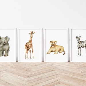 Baby Safari Animal Prints, Set of 4 Jungle Nursery Decor, Elephant Nursery, Gender Neutral Baby, Baby Animal Wall Decor, Grandson Gift, image 2