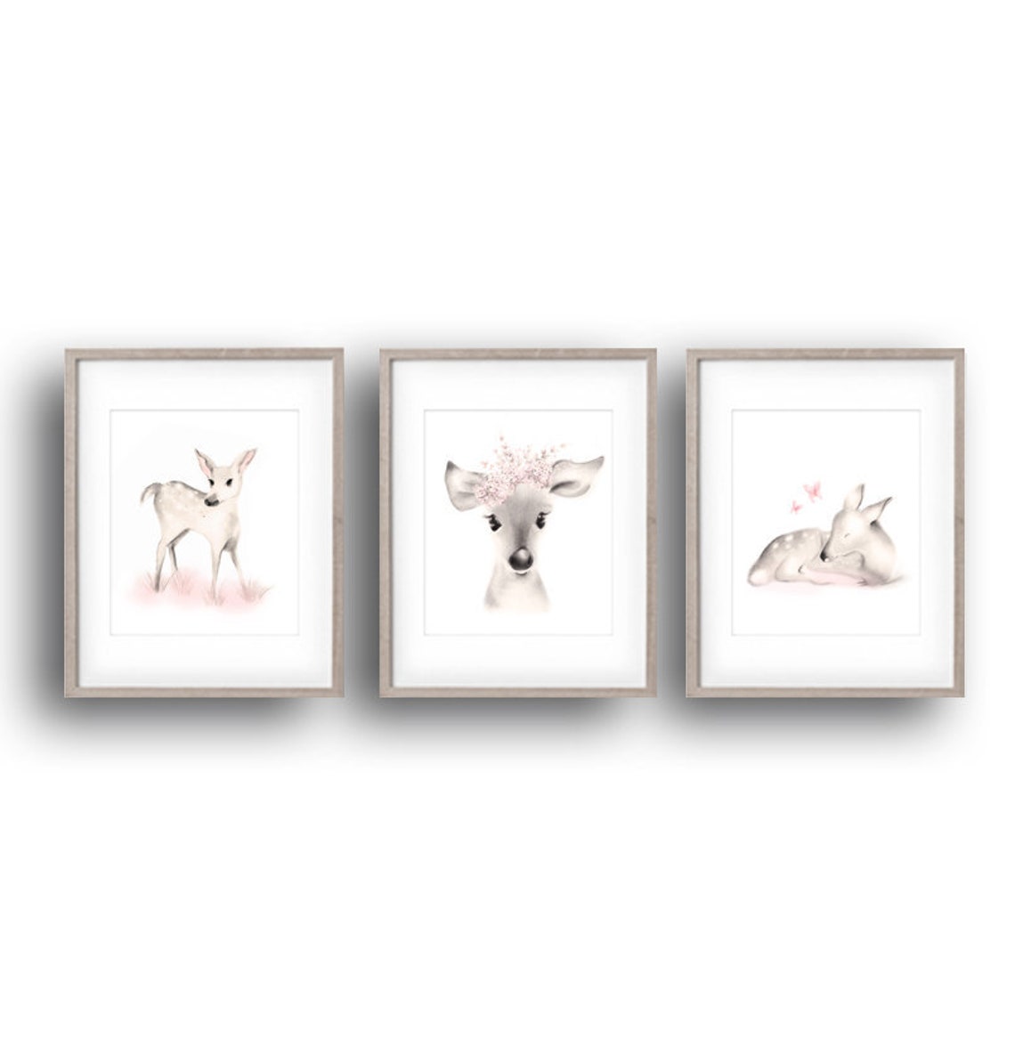 Deer Nursery Art Prints Baby Girl Nursery Woodland Animal Etsy