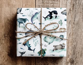 Ocean Animals Wrapping Paper: Baby Kids Nursery Gift Wrap (Set of 5 Sheets)
