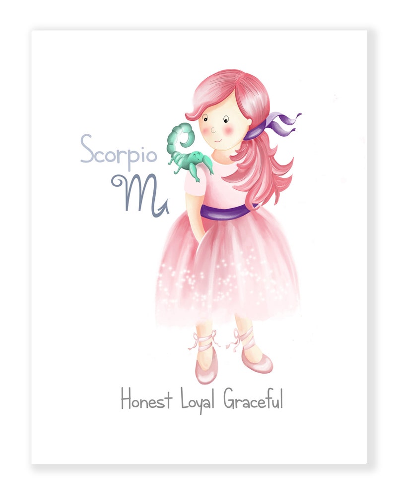 Scorpio Girl Art Print Zodiac Child Birthday Gift Kids Etsy