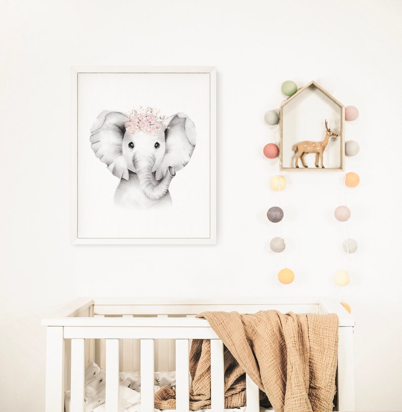 Elephant Nursery Art Print Elephant Blush Pink Flowers Etsy