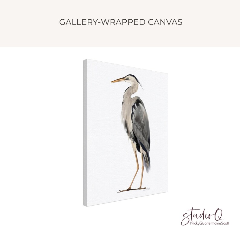 Blue Heron Art Print: Lake Bird Watercolour Illustration Canvas