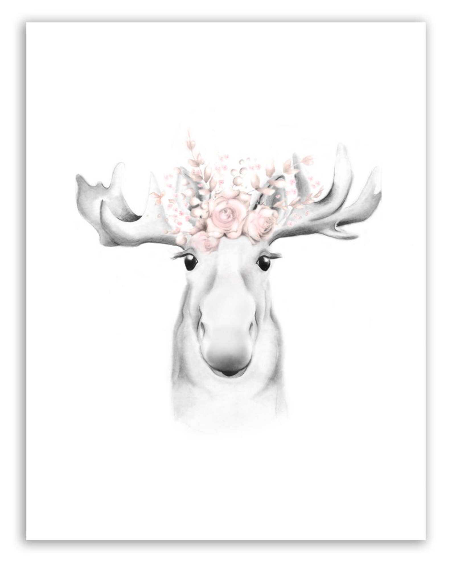Moose Flower Crown Print Woodland Nursery Art Print Moose Etsy