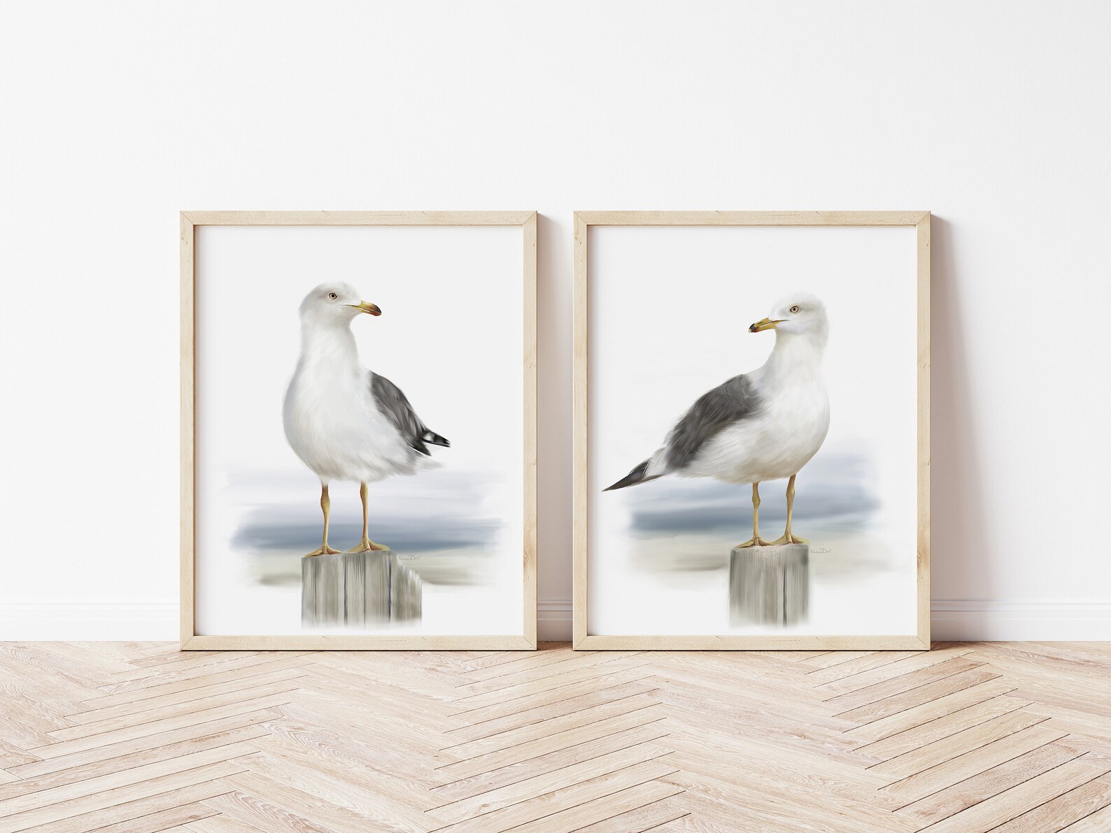 Seagull Prints Set of 2 Seagulls Wall Decor Coastal Bird Etsy