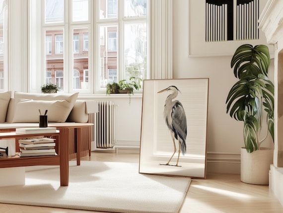 Blue Heron Art Print: Lake Bird Watercolour Illustration