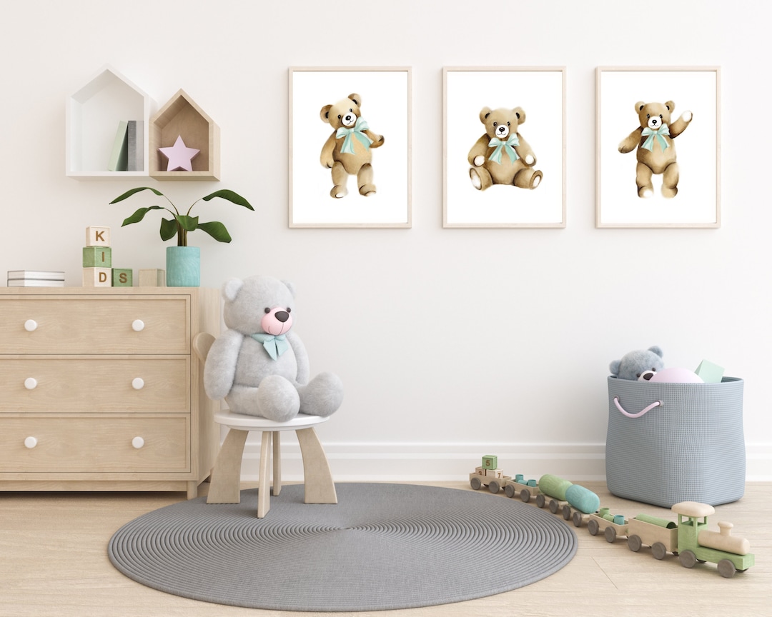 Teddy Bear Nursery Art, Set of 3 Teddy Prints, Baby Wall Decor, Teddy ...