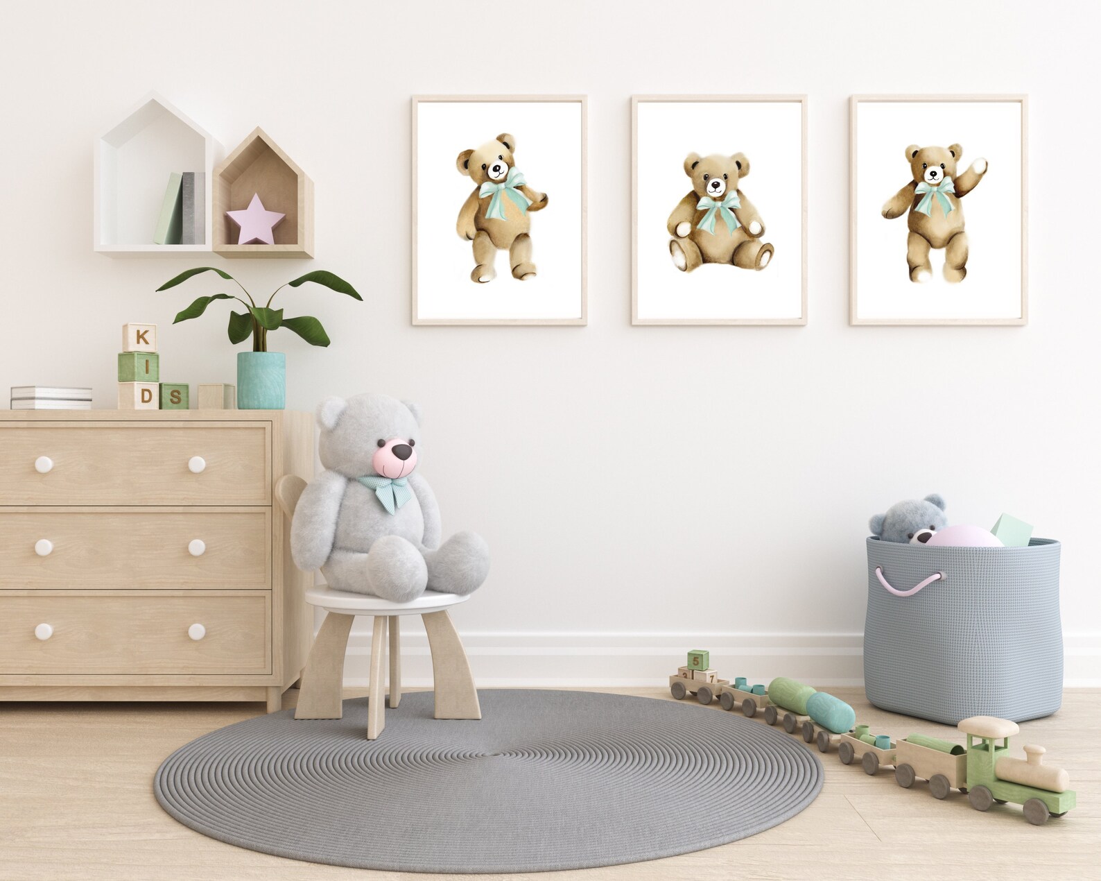 Teddy Bear Nursery Art Set of 3 Teddy Prints Baby Wall Etsy