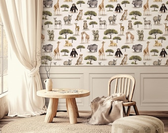 Safari Animals Nursery Wallpaper: Kids Bedroom Wall Decor