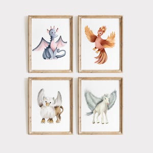 Mythische Baby Animal Prints: Fantasie Kinderzimmer Wand Dekoration (4er Set) Bild 2