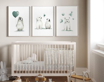 Penguin and Polar Bear Nursery Art Prints: Arctic Animal Baby Decor