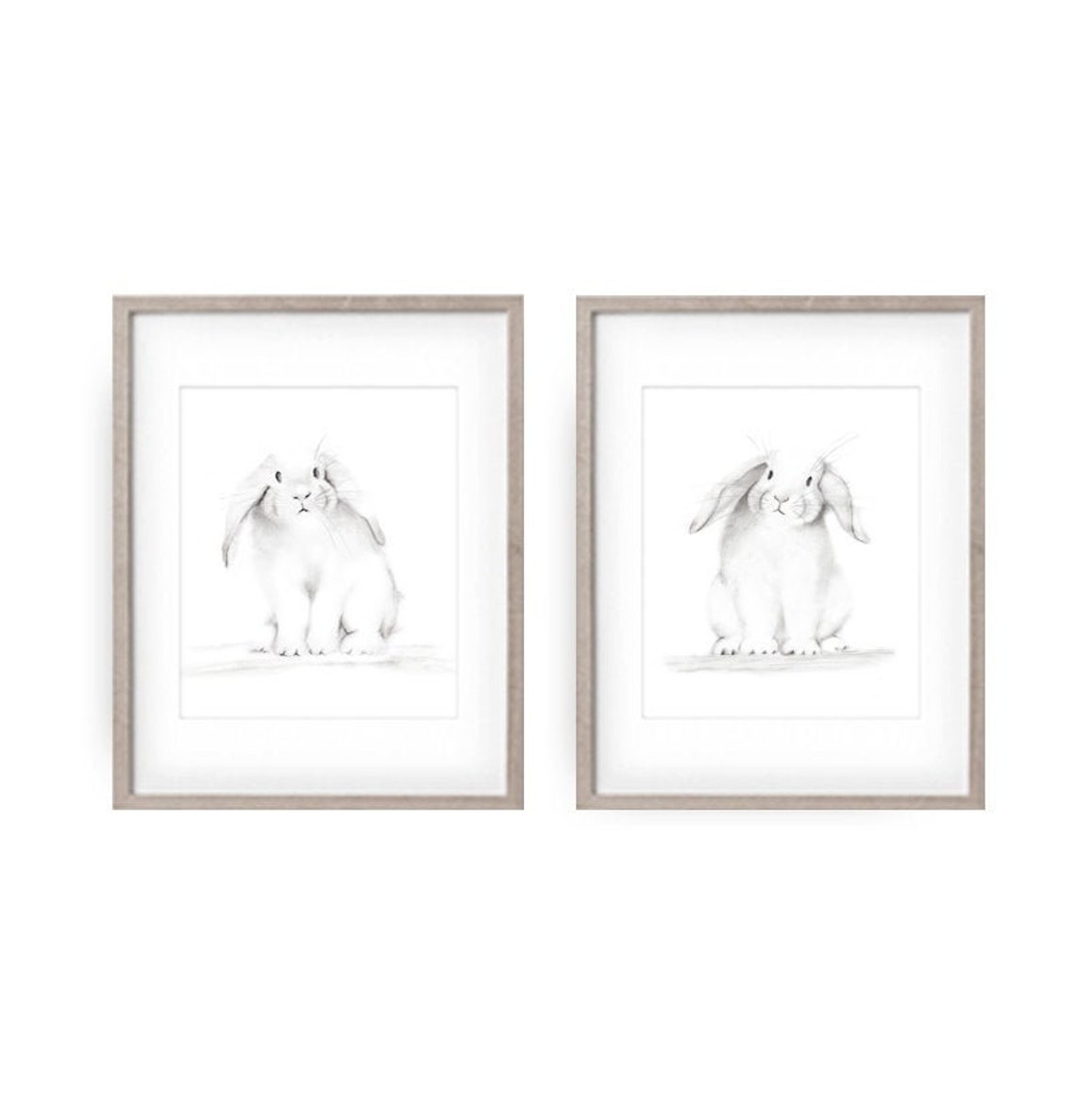 Bunny Sketch Nursery Art Prints Set of 2 Bunny Prints Etsy