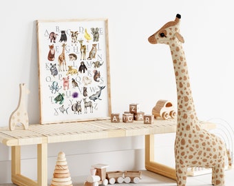 Watercolor Animal Alphabet Print: ABC Baby Nursery Wall Decor