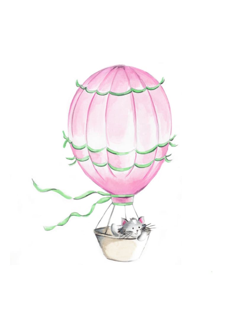 Hot Air Balloon Nursery Art Pink and Green Nursery Art Set Etsy