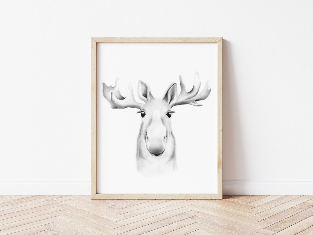 Moose Face Nursery Print, Baby Animal Face, Rustic Nursery Wall Art ...