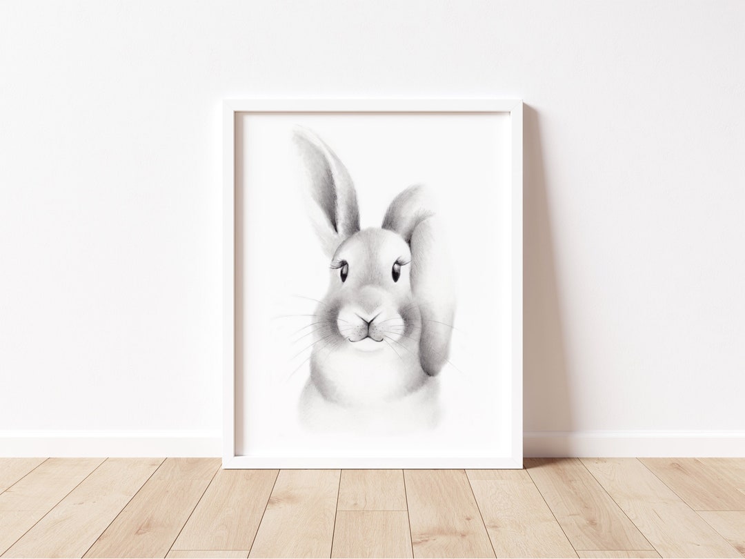 Bunny Nursery Art Pencil Drawing Baby Animal Face Woodland - Etsy