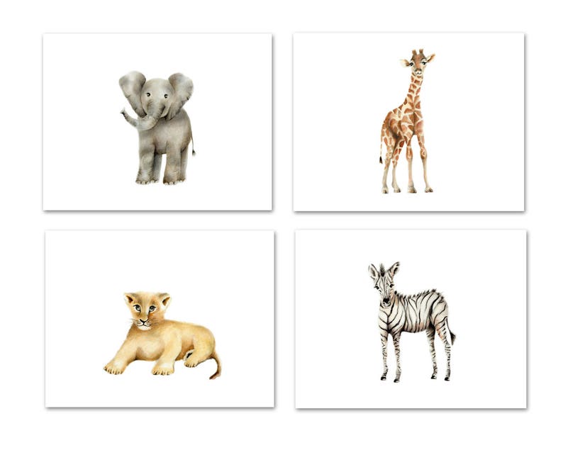 Baby Safari Animal Prints, Set of 4 Jungle Nursery Decor, Elephant Nursery, Gender Neutral Baby, Baby Animal Wall Decor, Grandson Gift, image 4