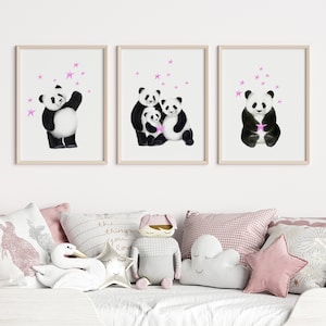 Panda Family Nursery Art Prints: Gender Neutral Baby Decor, Set of 3