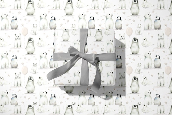 Set of 5 Arctic Animals Wrapping Paper, Gender Neutral Baby Gift