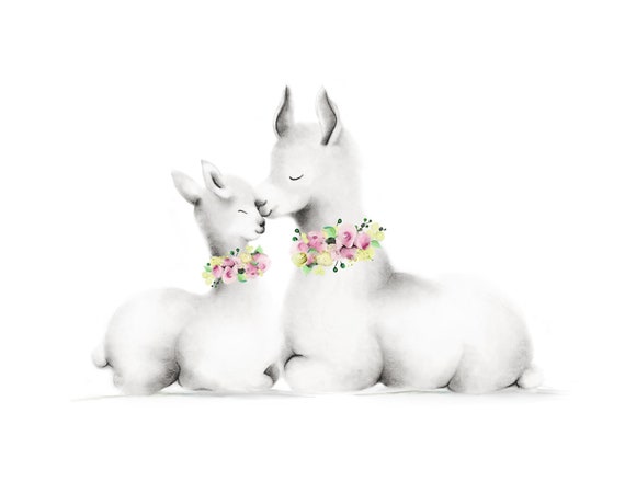 Llama Print Mother and Baby Llama Mama Sketch Baby Llama | Etsy