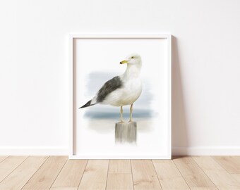 Seagull Art Print, Coastal Bird Watercolor, Seabird Print, Nautical Bird Print, Coastal Wall Decor, Gull Painting, Seagull Shore Bird Art