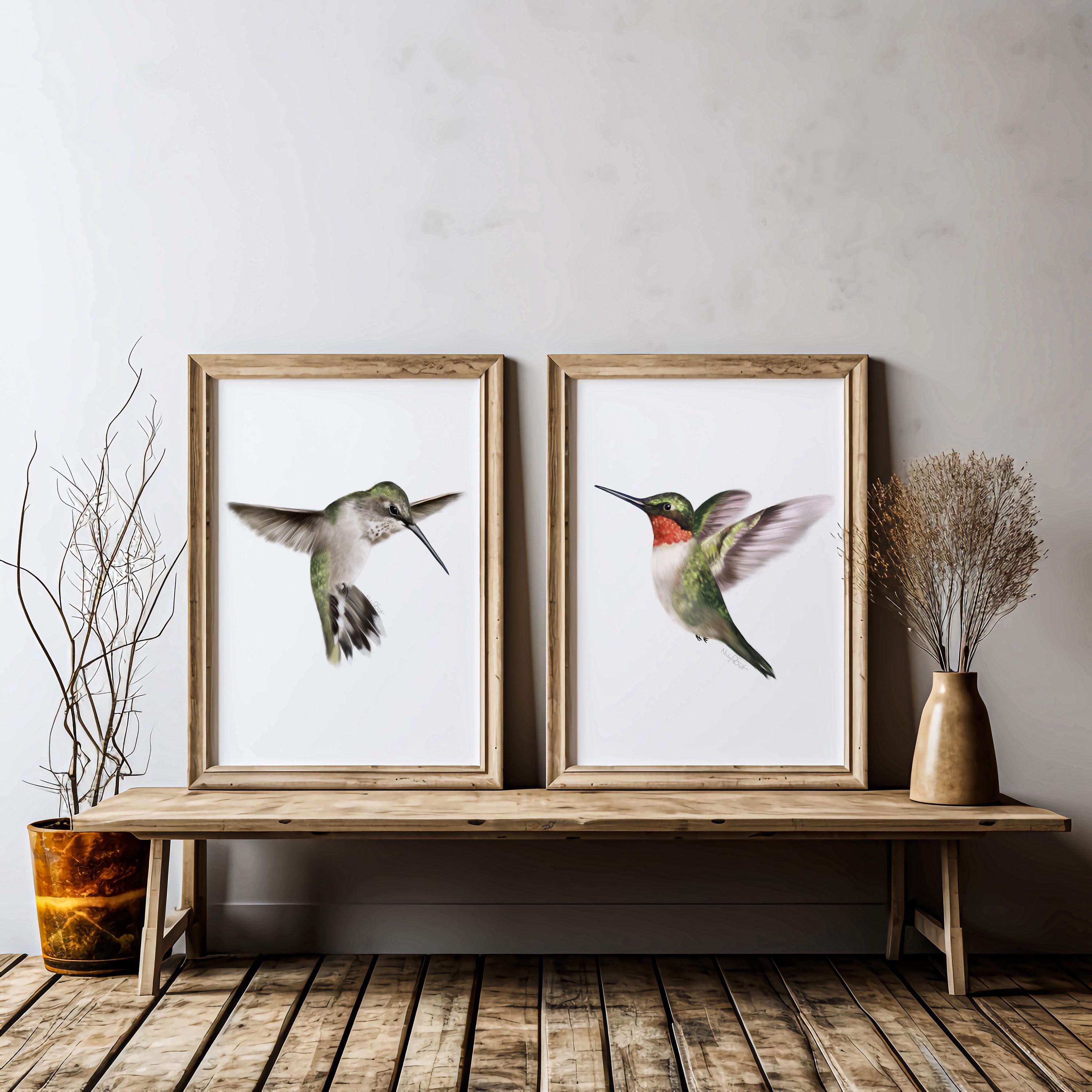 展示美品 TIME＆STYLE night bird シングル Hummingbird Art Prints: Set of 2 Red and Green Bird Wall Decor