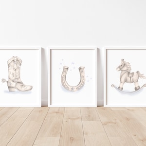 Cowboy Nursery Prints, Country Baby Wall Decor, Farmhouse Baby Boy Nursery, Personalized Baby Boy Wall Art, Rocking Horse Print