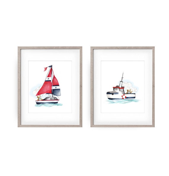 Nautical Art Prints For Baby Boat Wall Decor Baby Boy Etsy