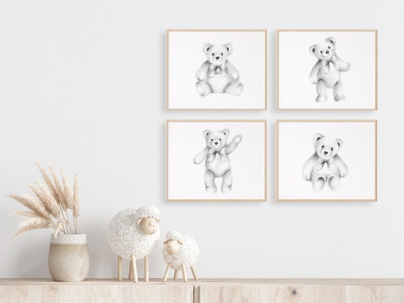 Set Of 4 Ballerina Girls & Teddy Bears Pencil Drawings Prof Framed by  Art.Com