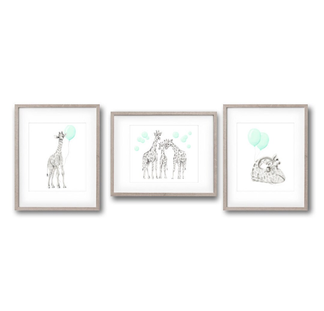 Giraffe Nursery Art Set of 3 Prints Baby Safari Nursery Decor Etsy