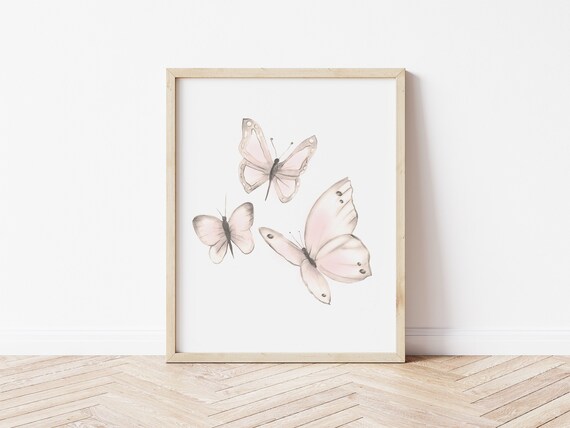 Butterfly Sketch Art Print: Blush Pink Baby Girl Nursery Decor