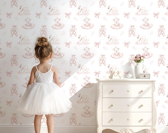 Ballet Wallpaper: Blush or Rose Pink Ballerina, Swan, Tutu - Girls Room Wall Decor