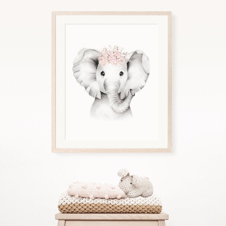 Elephant Nursery Art Print Elephant Blush Pink Flowers Etsy