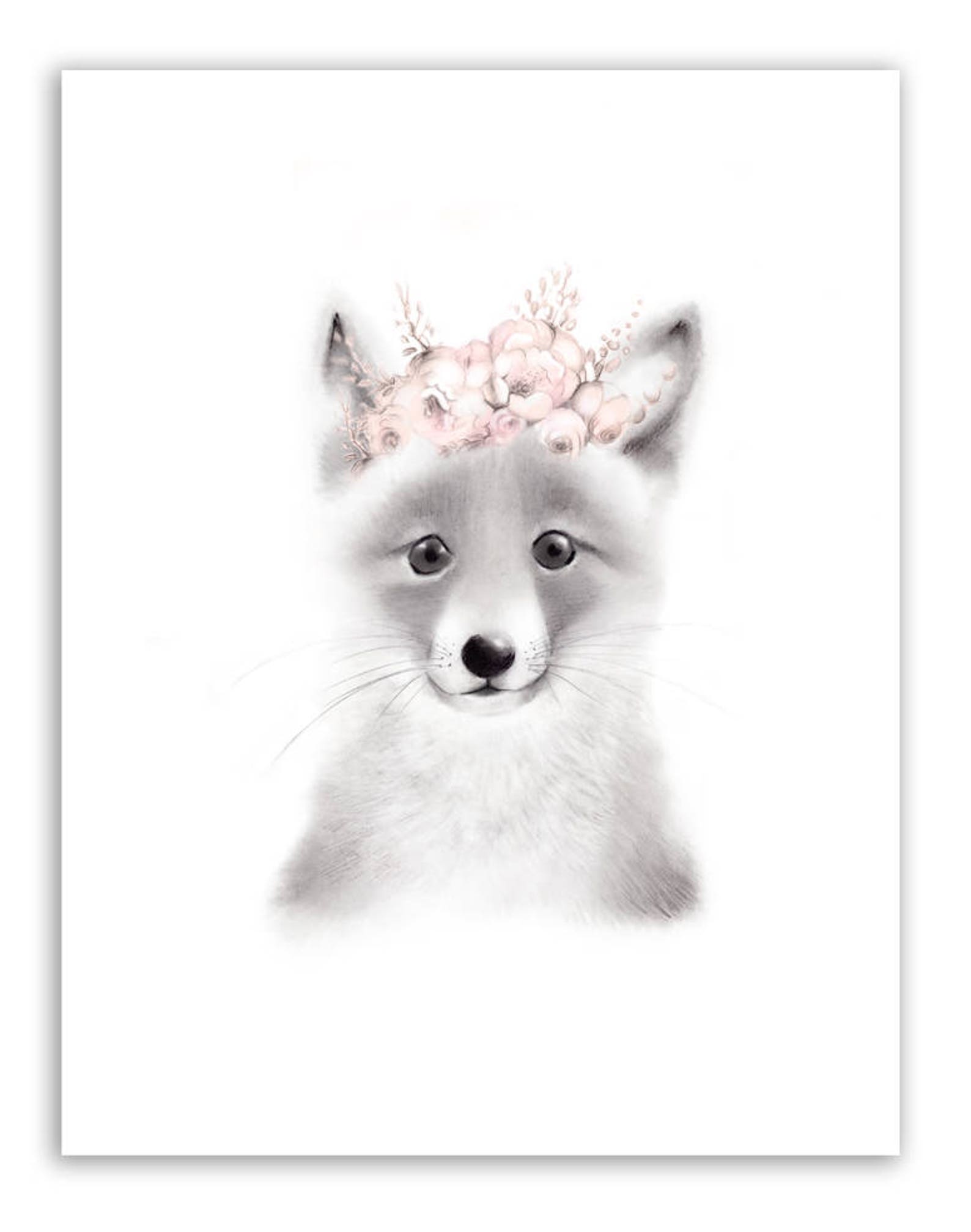 Fox Blush Decorations In Swedish Apartment Home Office Reference: Fox Nursery Art Print Fox Blush Flower Crown Art Woodland