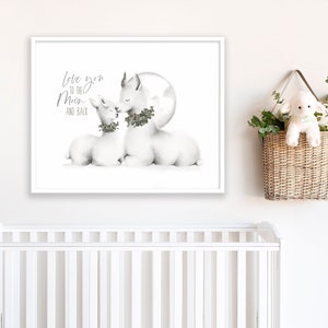 Llama Nursery Print: Mama and Baby, Love You to the Moon