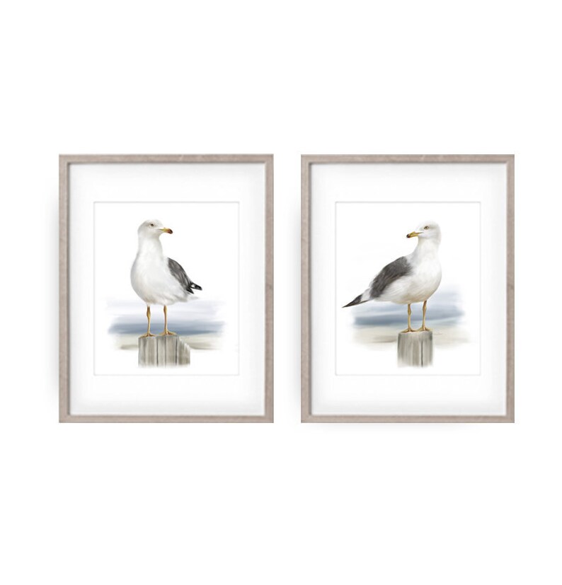 Seagull Prints Set of 2 Seagulls Wall Decor Coastal Bird Etsy
