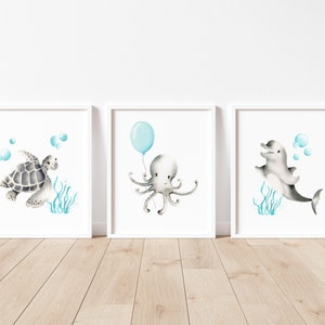 Penguin Balloon Nursery Art, Scandi Nursery Decor, Kids Arctic