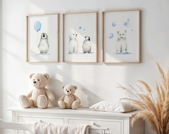 Arctic Animal Nursery Prints: Polar Bear & Penguin Decor Set