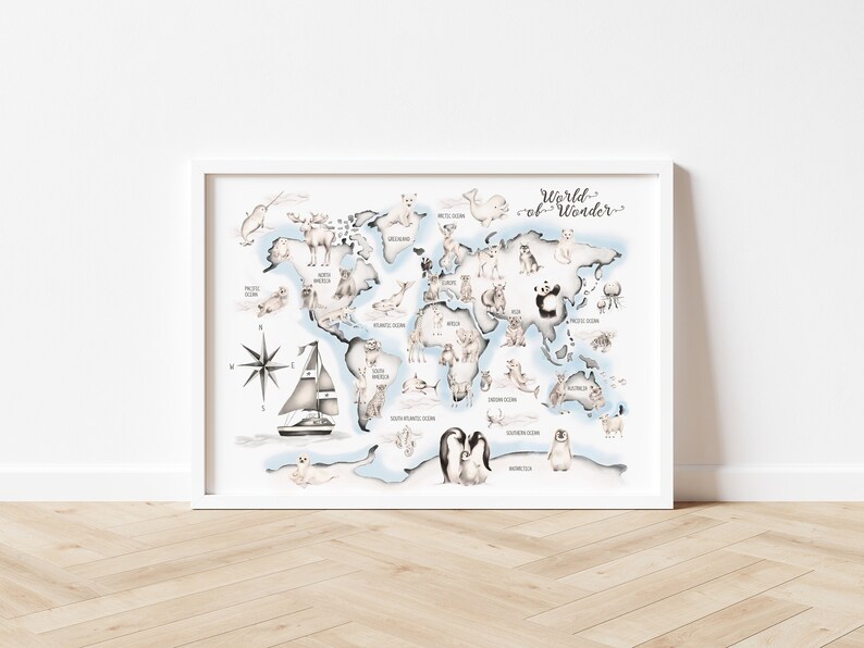 Kids Map of the World Nursery World Map Baby Boy Nursery Etsy