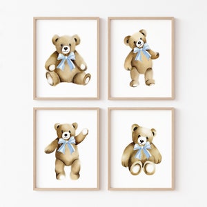 Teddy Bear Prints: Set of 4 Toy Art, Nursery Decor
