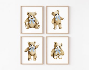 Teddy Bear Prints: Set of 4 Toy Art, Nursery Decor