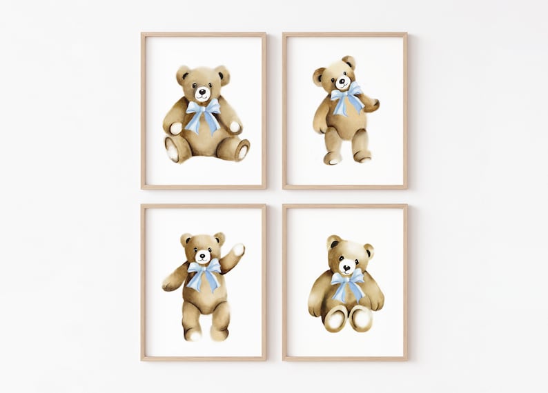 Teddy Bear Prints: Set of 4 Toy Art, Nursery Decor image 1